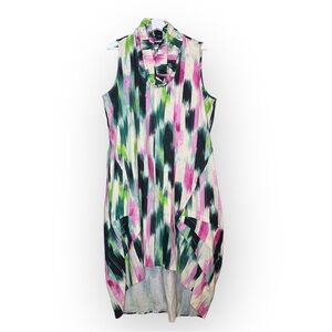 For Cynthia Lagenlook Cocoon Linen Blend Watercolor Cowlneck Dress Size 1X